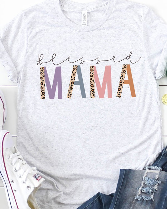 Leopard blessed mama graphic tee
