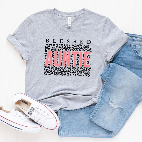 Blessed Auntie Leopard Short Sleeve Graphic Tee