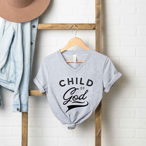 Child Of God Distressed V-Neck Graphic Tee