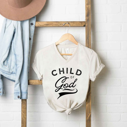 Child Of God Distressed V-Neck Graphic Tee