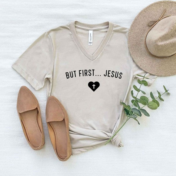 But First Jesus Heart V-Neck Graphic Tee