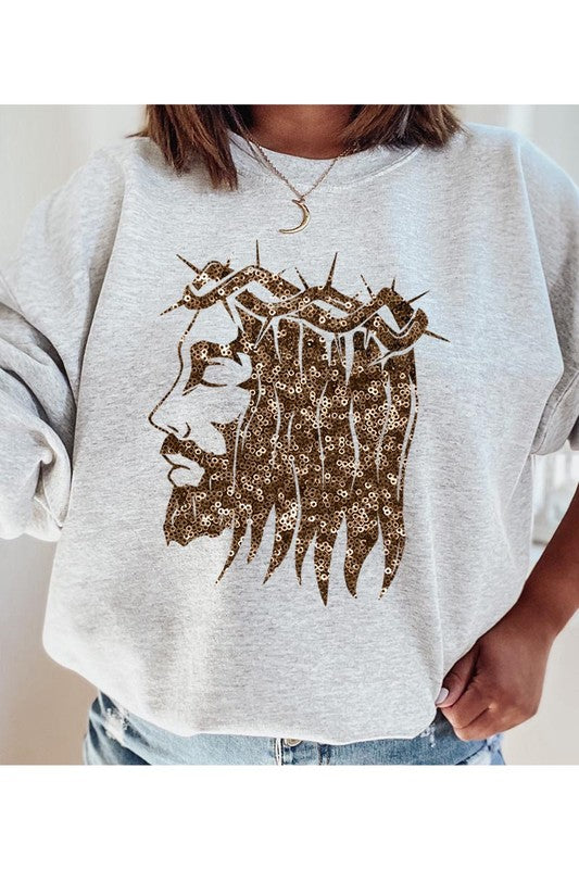 Jesus Face Gold Graphic Fleece Sweatshirts
