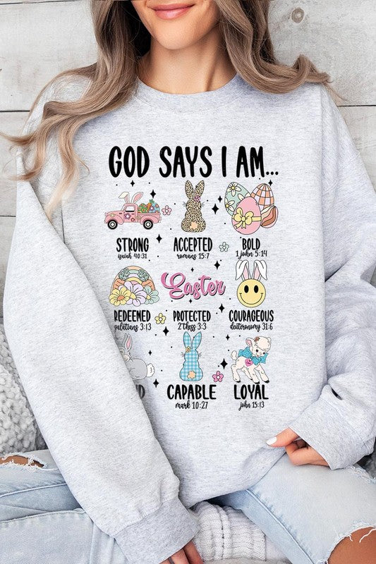 God Says I am Christian Graphic Fleece Sweatshirts