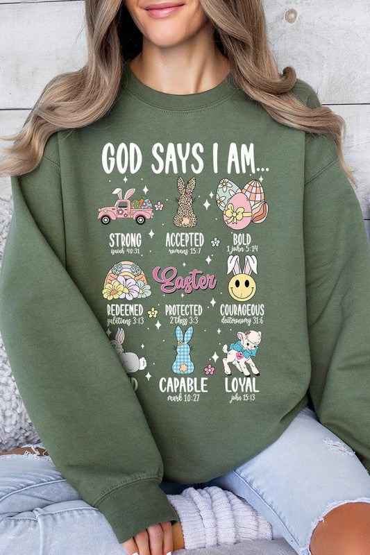 God Says I am Christian Graphic Fleece Sweatshirts