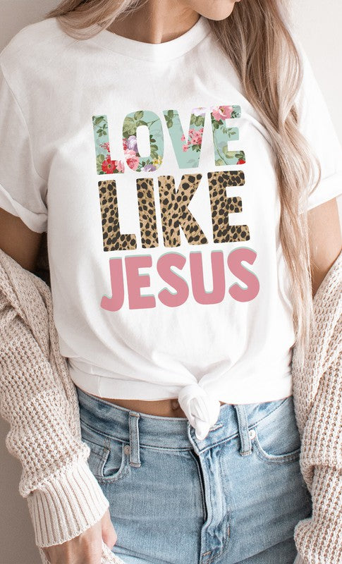 Love Like Jesus Leopard and Floral Graphic Tee