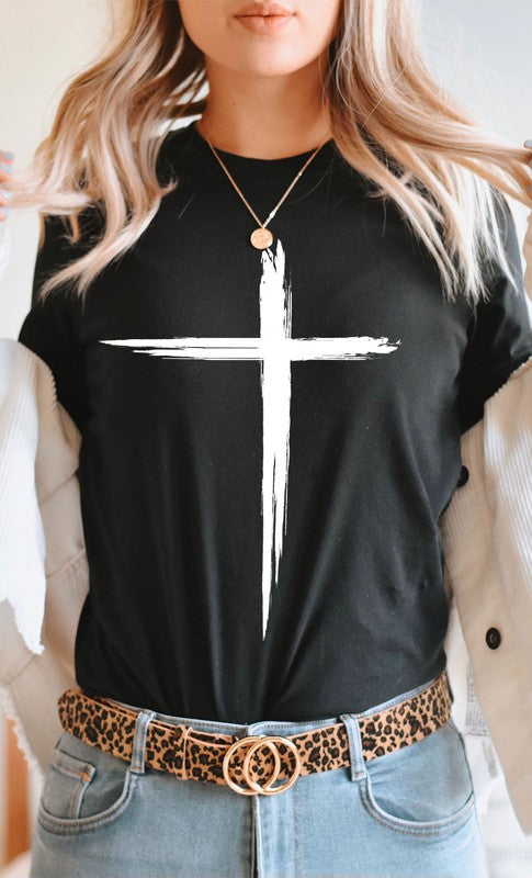 Distressed Cross White Ink Graphic Tee PLUS